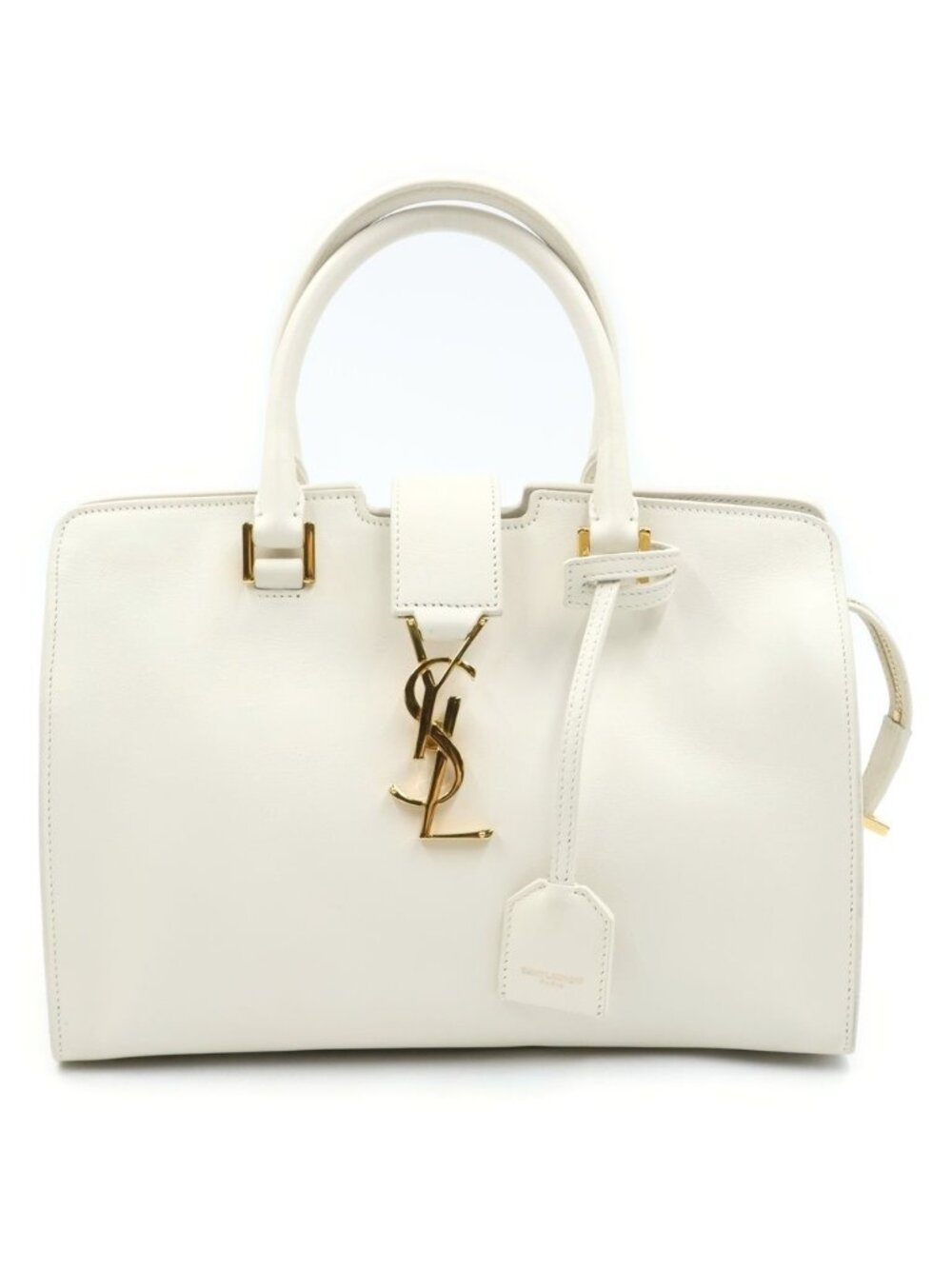 Saint Laurent Paris Baby Cabas Cassandra Leather Shoulder Bag White